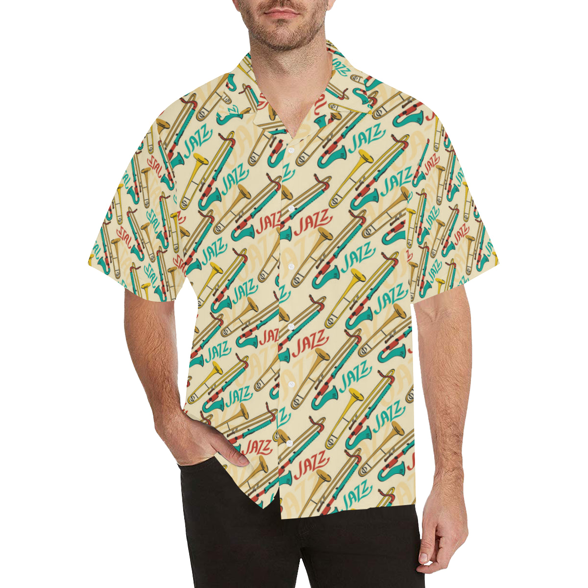 Trombone Pattern Print Design 03 Men's Hawaiian Shirt