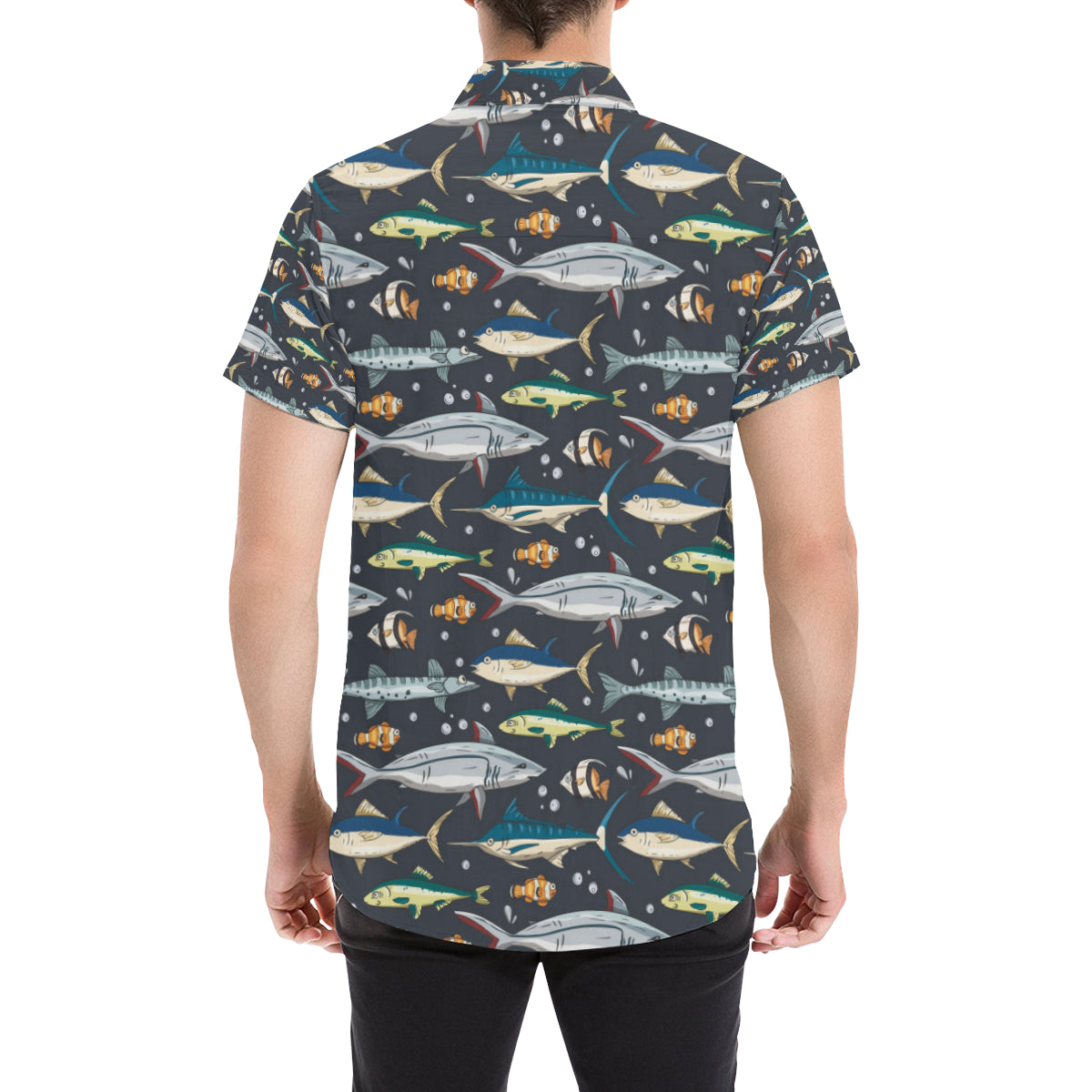 Swordfish Pattern Print Design 04 Men's Short Sleeve Button Up Shirt