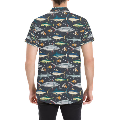 Swordfish Pattern Print Design 04 Men's Short Sleeve Button Up Shirt