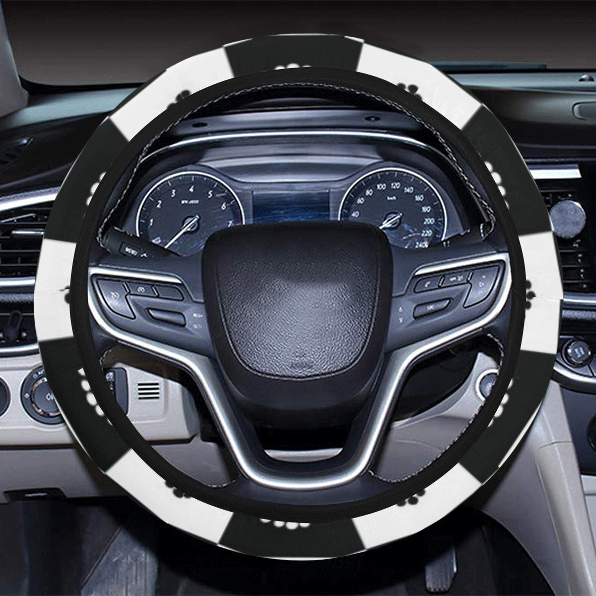 Checkered Flag Crown Pattern Steering Wheel Cover with Elastic Edge