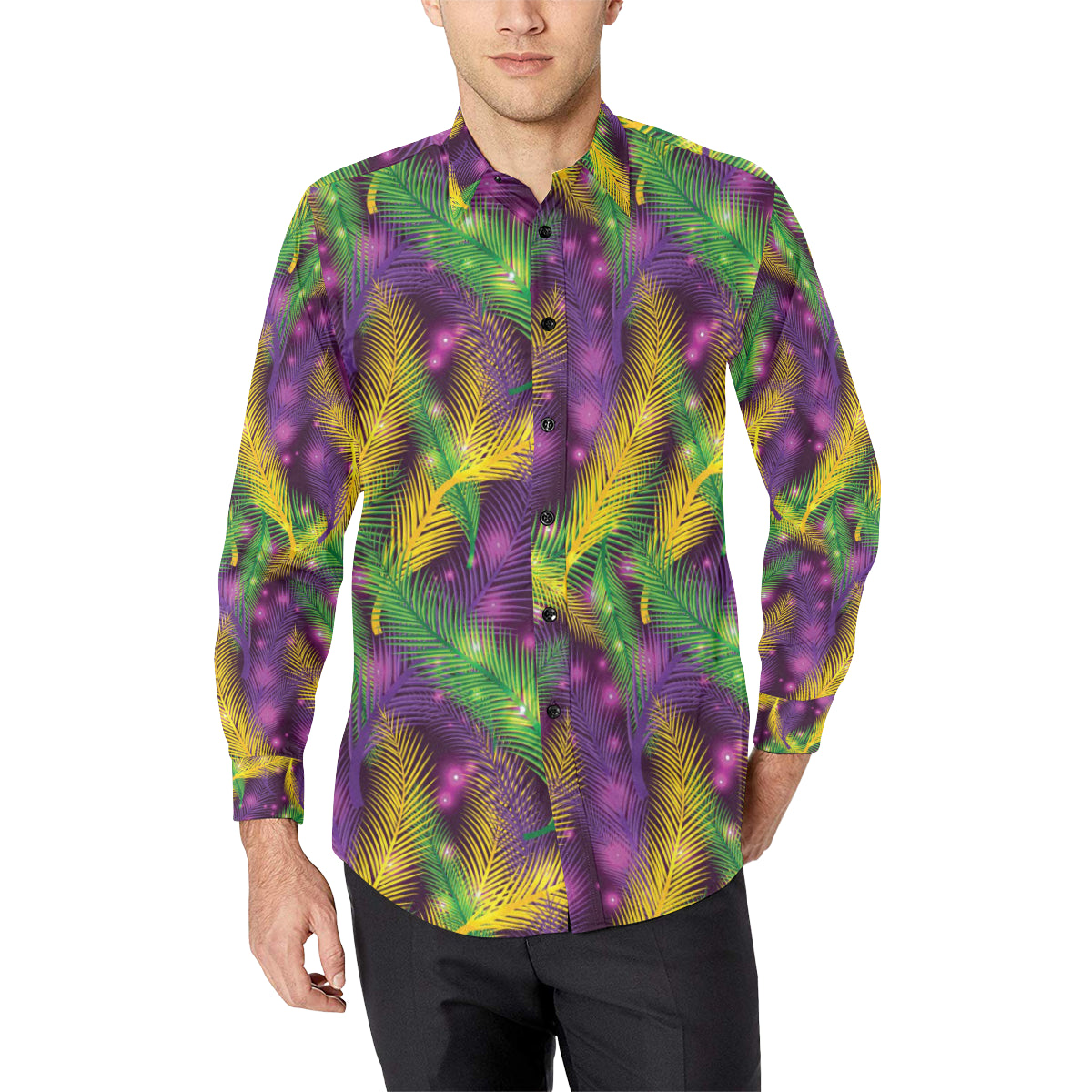 Mardi Gras Pattern Print Design 09 Men's Long Sleeve Shirt