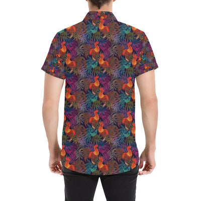 Rooster Print Style Men's Short Sleeve Button Up Shirt