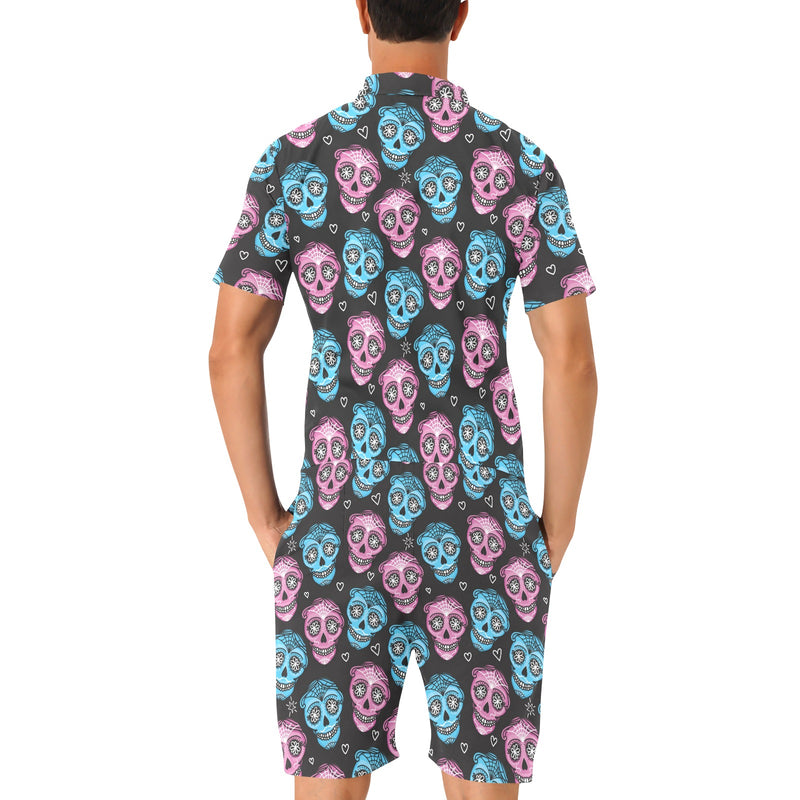 Day of the Dead Skull Print Pattern Men's Romper