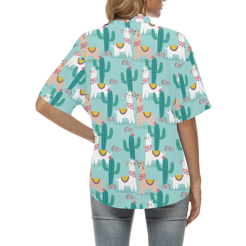 Llama Cactus Pattern Print Design 08 Women's Hawaiian Shirt