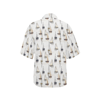 Sailboat Paint Pattern Print Design LKS307 Women's Hawaiian Shirt