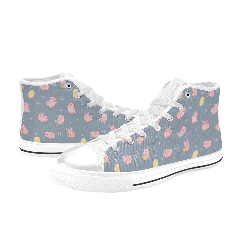 Pig Print Design LKS405 High Top Women's White Shoes