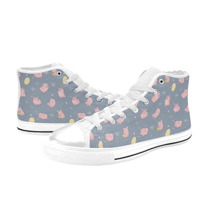 Pig Print Design LKS405 High Top Women's White Shoes
