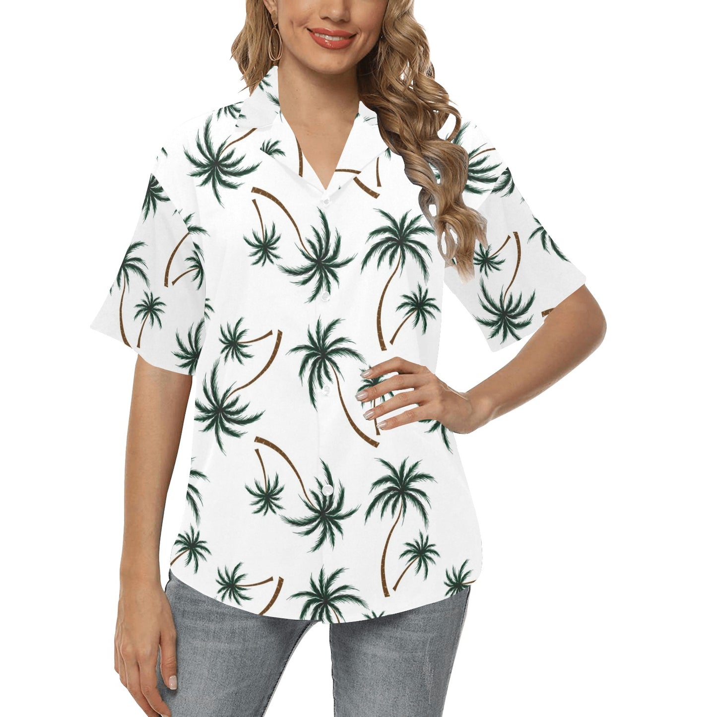 Palm Tree Pattern Print Design PT07 Women's Hawaiian Shirt