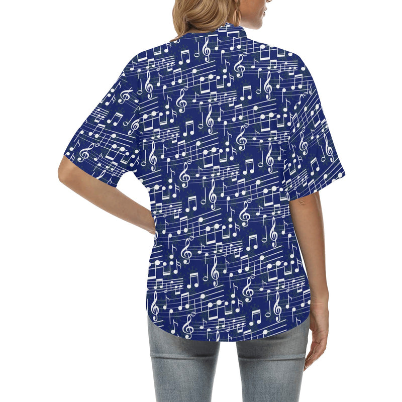 Music Note Blue Themed Print Women's Hawaiian Shirt