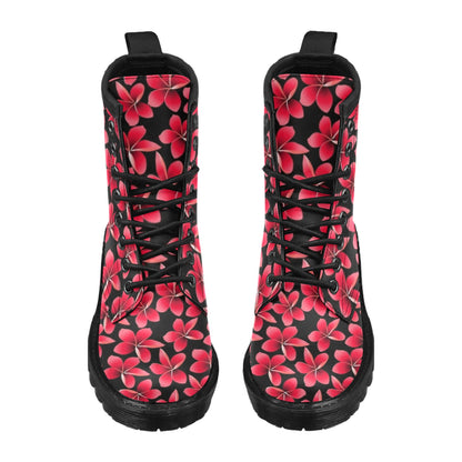 Red Plumeria Pattern Print Design PM025 Women's Boots