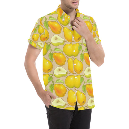 Pear Pattern Print Design PE05 Men's Short Sleeve Button Up Shirt