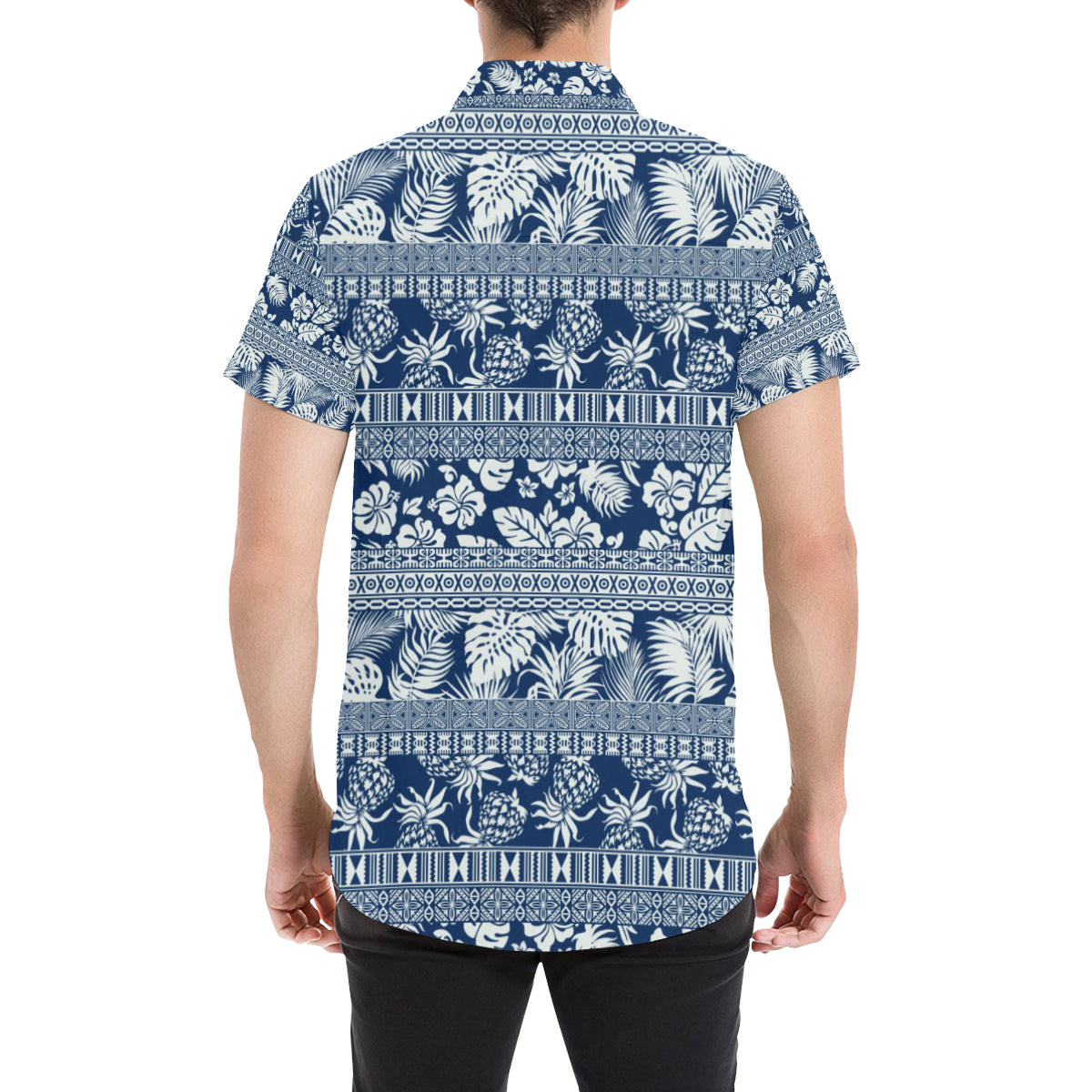 Hawaiian Themed Pattern Print Design H020 Men's Short Sleeve Button Up Shirt