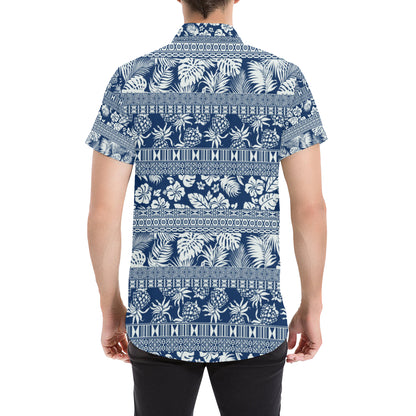 Hawaiian Themed Pattern Print Design H020 Men's Short Sleeve Button Up Shirt