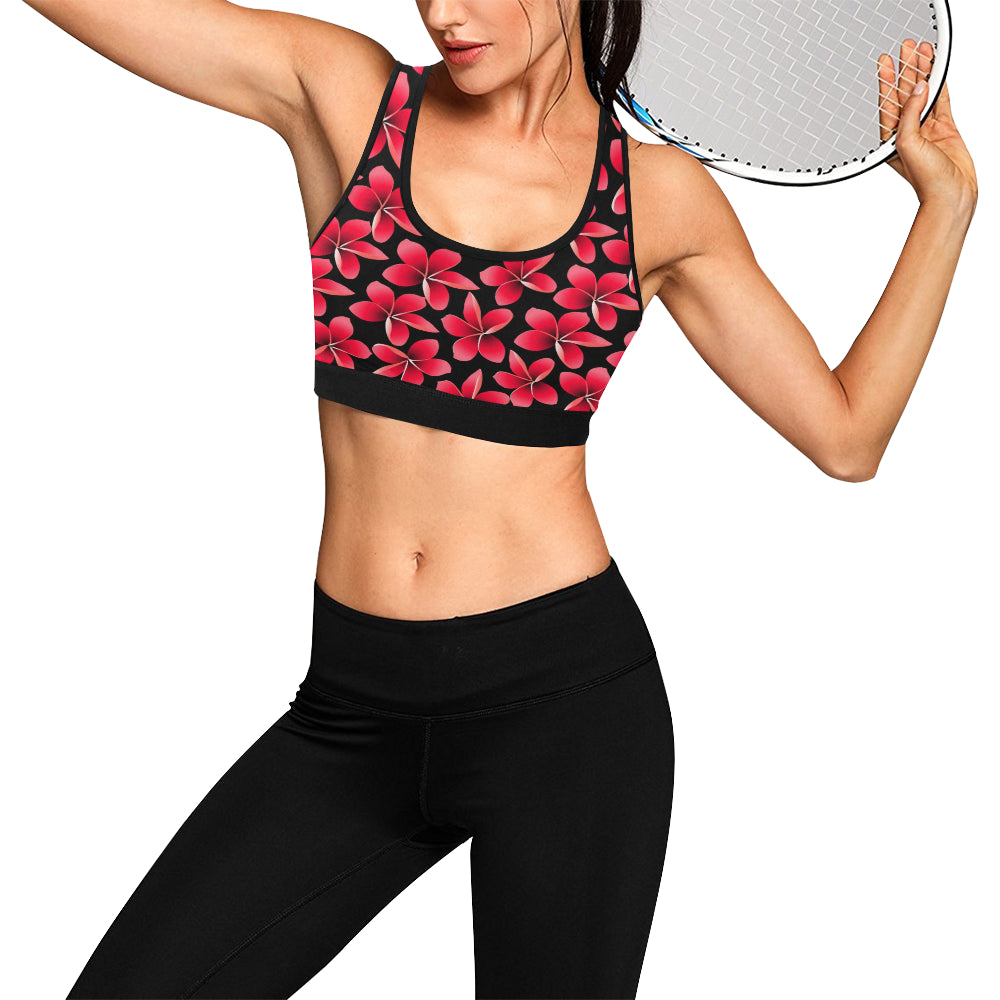 Red Plumeria Pattern Print Design PM025 Sports Bra