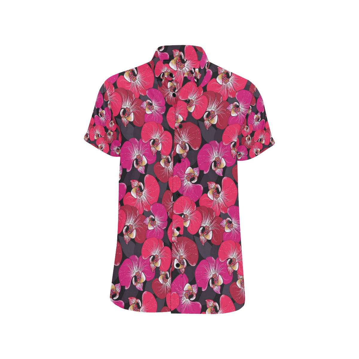 Orchid Red Pattern Print Design OR05 Men's Short Sleeve Button Up Shirt