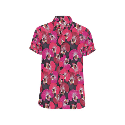 Orchid Red Pattern Print Design OR05 Men's Short Sleeve Button Up Shirt