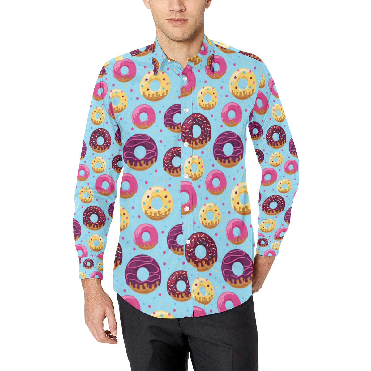 Donut Pattern Print Design DN07 Men's Long Sleeve Shirt