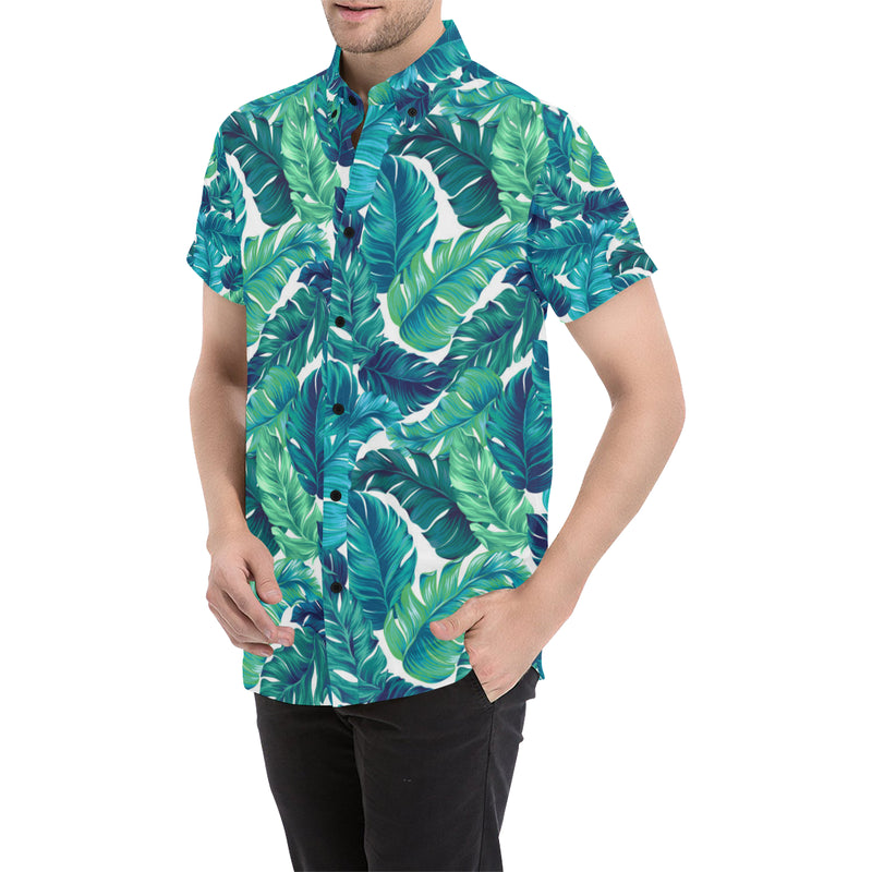 Brightness Tropical Palm Leaves Men's Short Sleeve Button Up Shirt