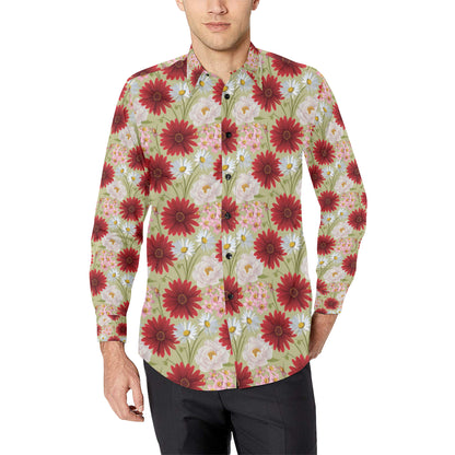 Gerberas Pattern Print Design GB07 Men's Long Sleeve Shirt