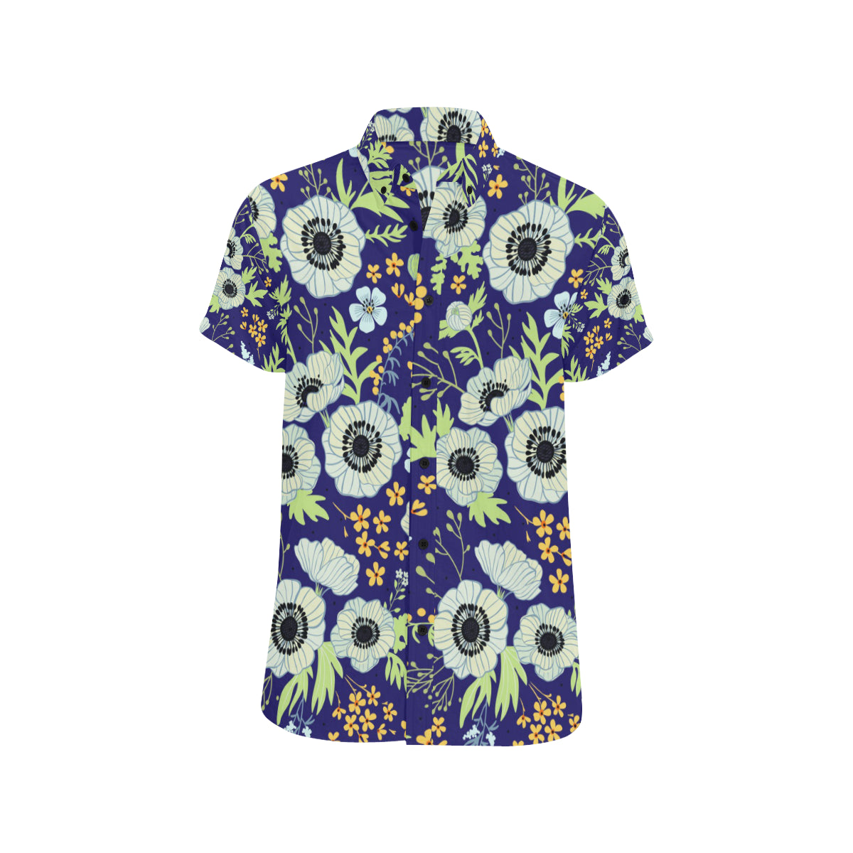 Anemone Pattern Print Design AM06 Men's Short Sleeve Button Up Shirt