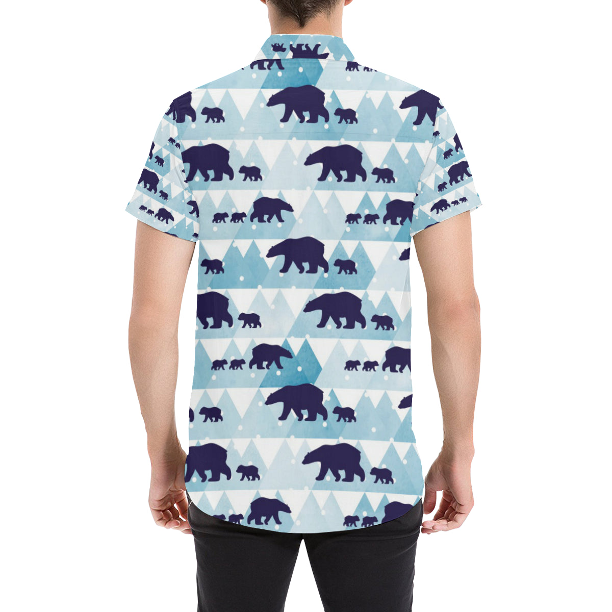 Bear Pattern Print Design BE01 Men's Short Sleeve Button Up Shirt