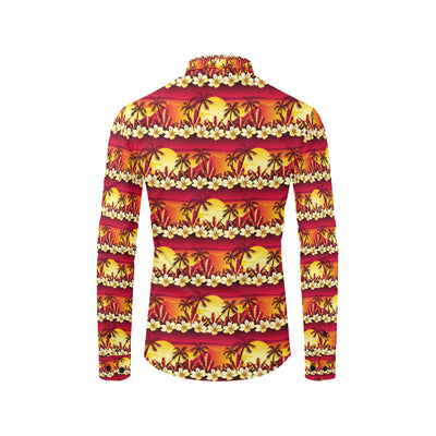 Hawaiian Tropical Sunset Hibiscus Print Men's Long Sleeve Shirt