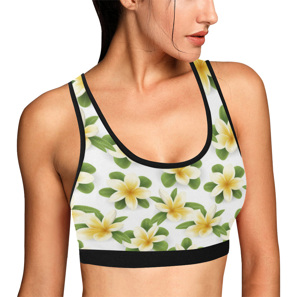 Yellow Plumeria Pattern Print Design PM012 Sports Bra
