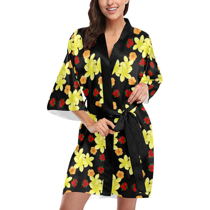 Yellow Plumeria Pattern Print Design PM04 Women Kimono Robe