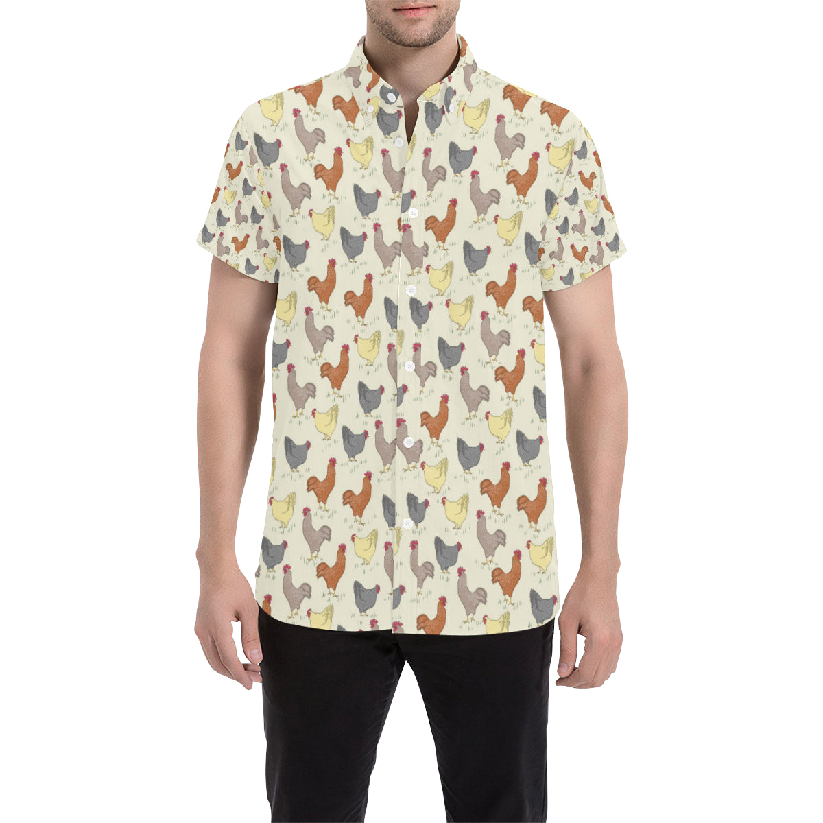 Chicken Pattern Print Design 05 Men's Short Sleeve Button Up Shirt