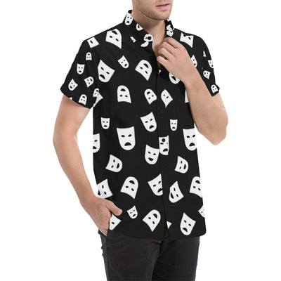 Acting Mask Pattern Print Design 03 Men's Short Sleeve Button Up Shirt