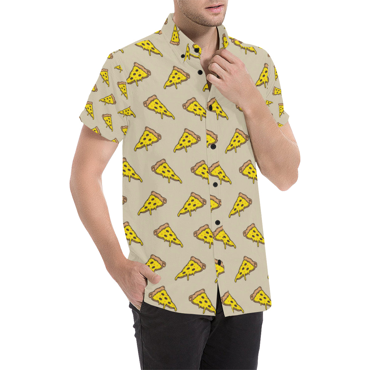 Pizza Pattern Print Design A04 Men's Short Sleeve Button Up Shirt