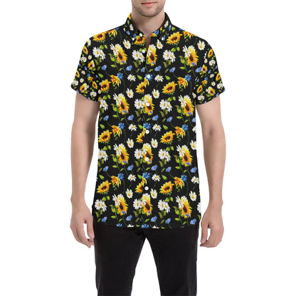 Sunflower Chamomile Bright Color Print Men's Short Sleeve Button Up Shirt