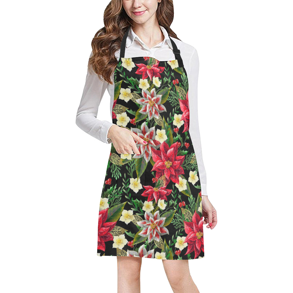 Poinsettia Pattern Print Design POT05 Apron with Pocket