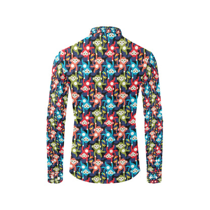 Monkey Colorful Design Themed Print Men's Long Sleeve Shirt