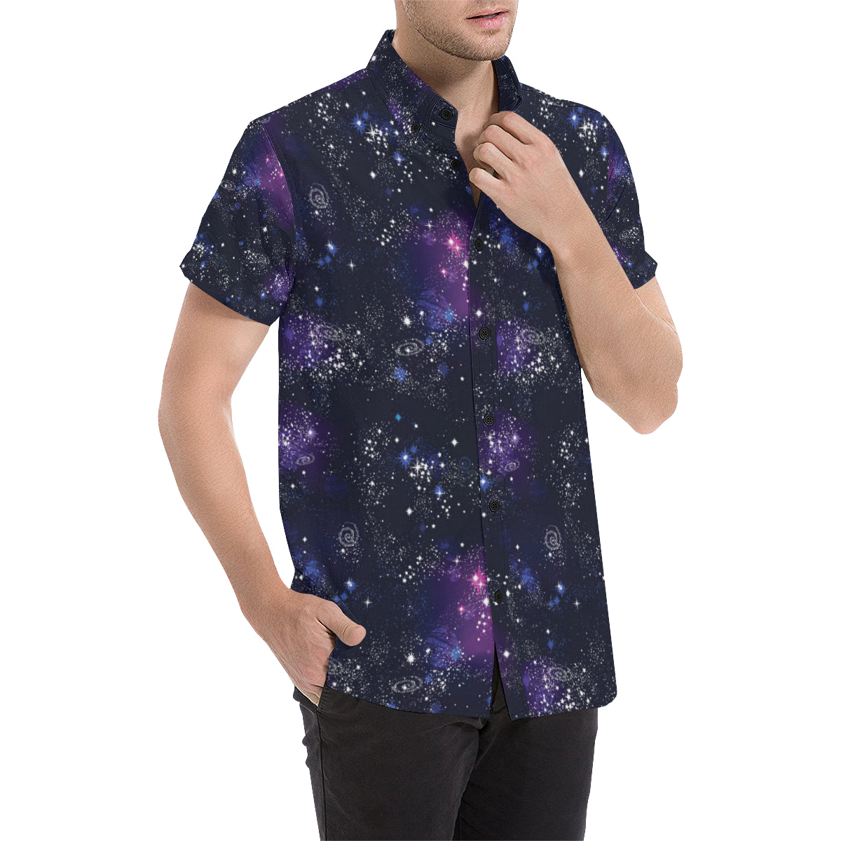 Cosmic Pattern Print Design 03 Men's Short Sleeve Button Up Shirt