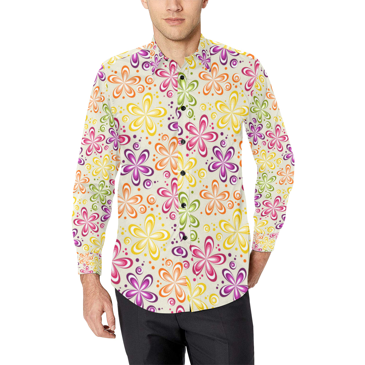 Flower Power Colorful Design Print Men's Long Sleeve Shirt