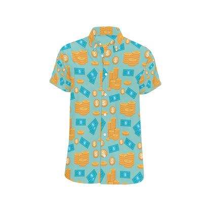Money Pattern Print Design 03 Men's Short Sleeve Button Up Shirt