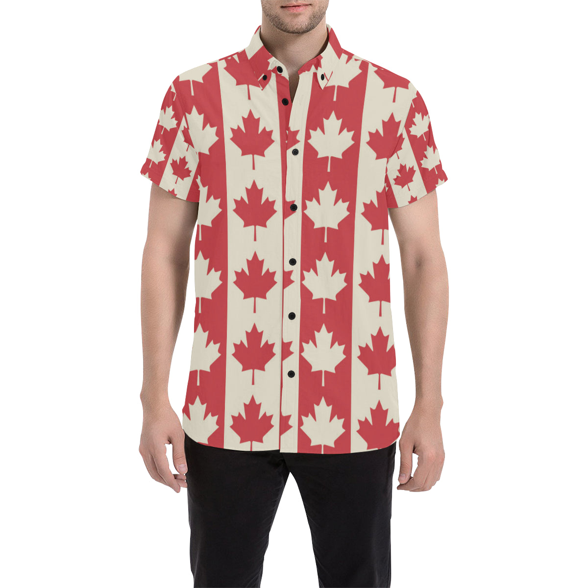 Maple Leaf Pattern Print Design 02 Men's Short Sleeve Button Up Shirt