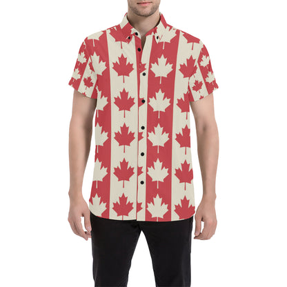 Maple Leaf Pattern Print Design 02 Men's Short Sleeve Button Up Shirt
