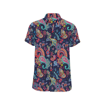 Paisley Boho Pattern Print Design A06 Men's Short Sleeve Button Up Shirt