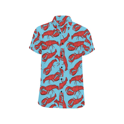 Lobster Red Pattern Print Design 03 Men's Short Sleeve Button Up Shirt