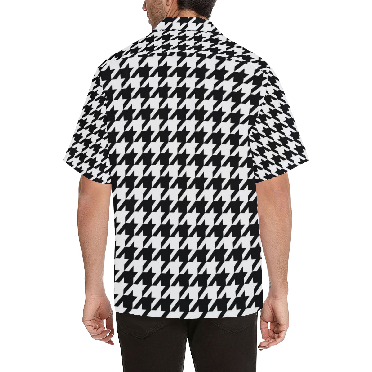Houndstooth Black White  Pattern Print Design 05 Men's Hawaiian Shirt