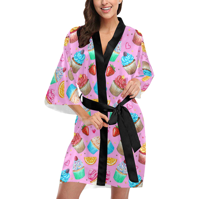 Cupcake Pattern Print Design CP05 Women's Short Kimono