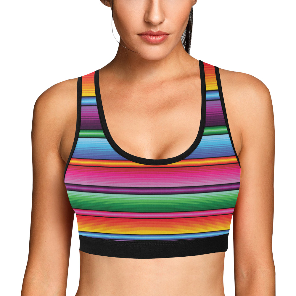 Mexican Blanket Colorful Print Pattern Sports Bra