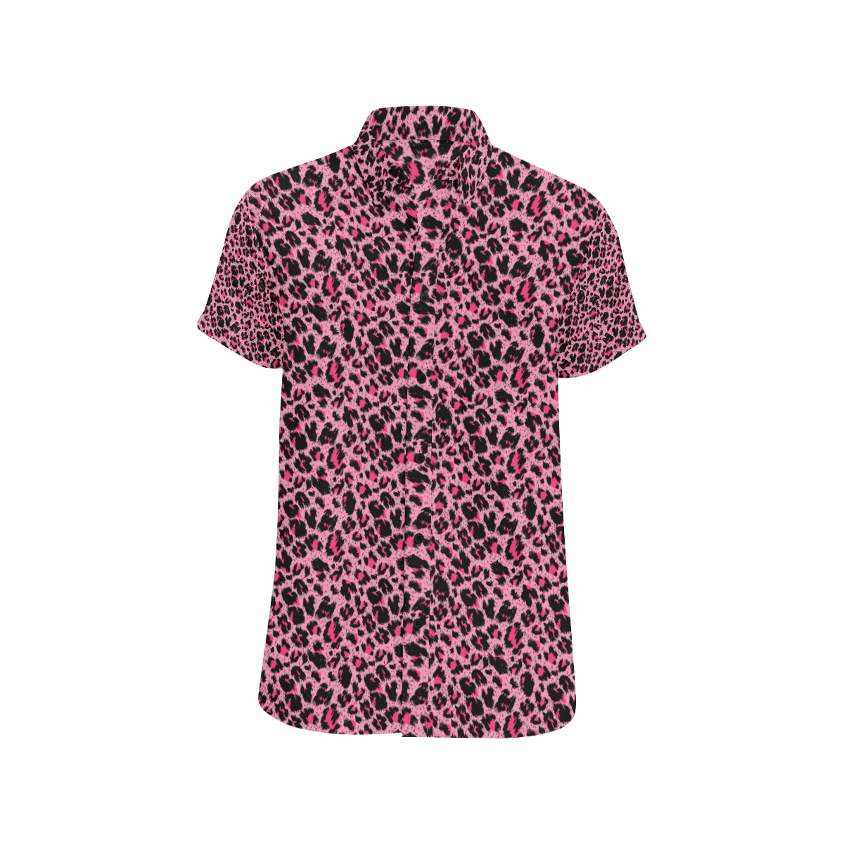 Cheetah Pink Pattern Print Design 01 Men's Short Sleeve Button Up Shirt