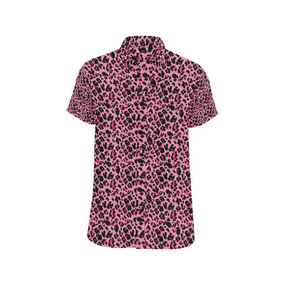 Cheetah Pink Pattern Print Design 01 Men's Short Sleeve Button Up Shirt