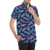 Feather Aztec Design Print Men's Short Sleeve Button Up Shirt