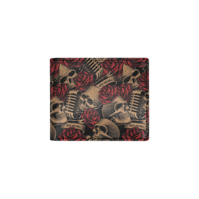 Microphone Skull Rose Pattern Print Design 02 Men's ID Card Wallet