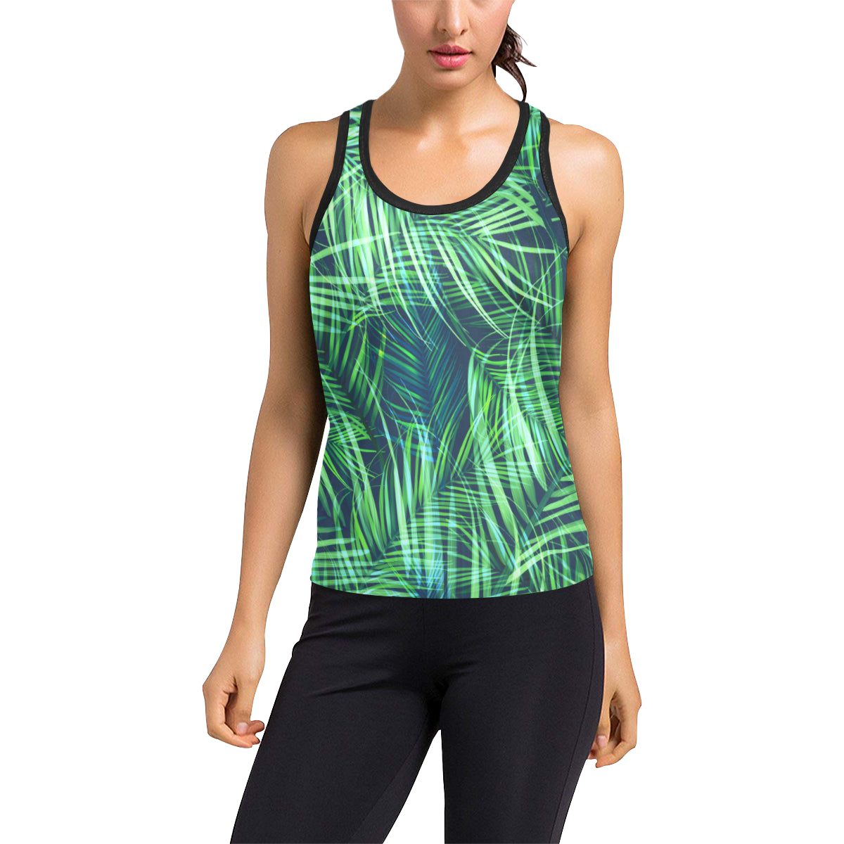 Palm Leaves Pattern Print Design PL02 Women's Racerback Tank Top