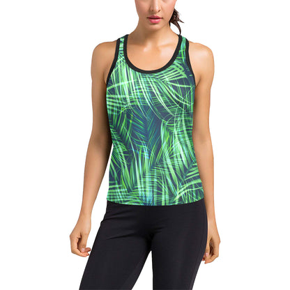 Palm Leaves Pattern Print Design PL02 Women's Racerback Tank Top